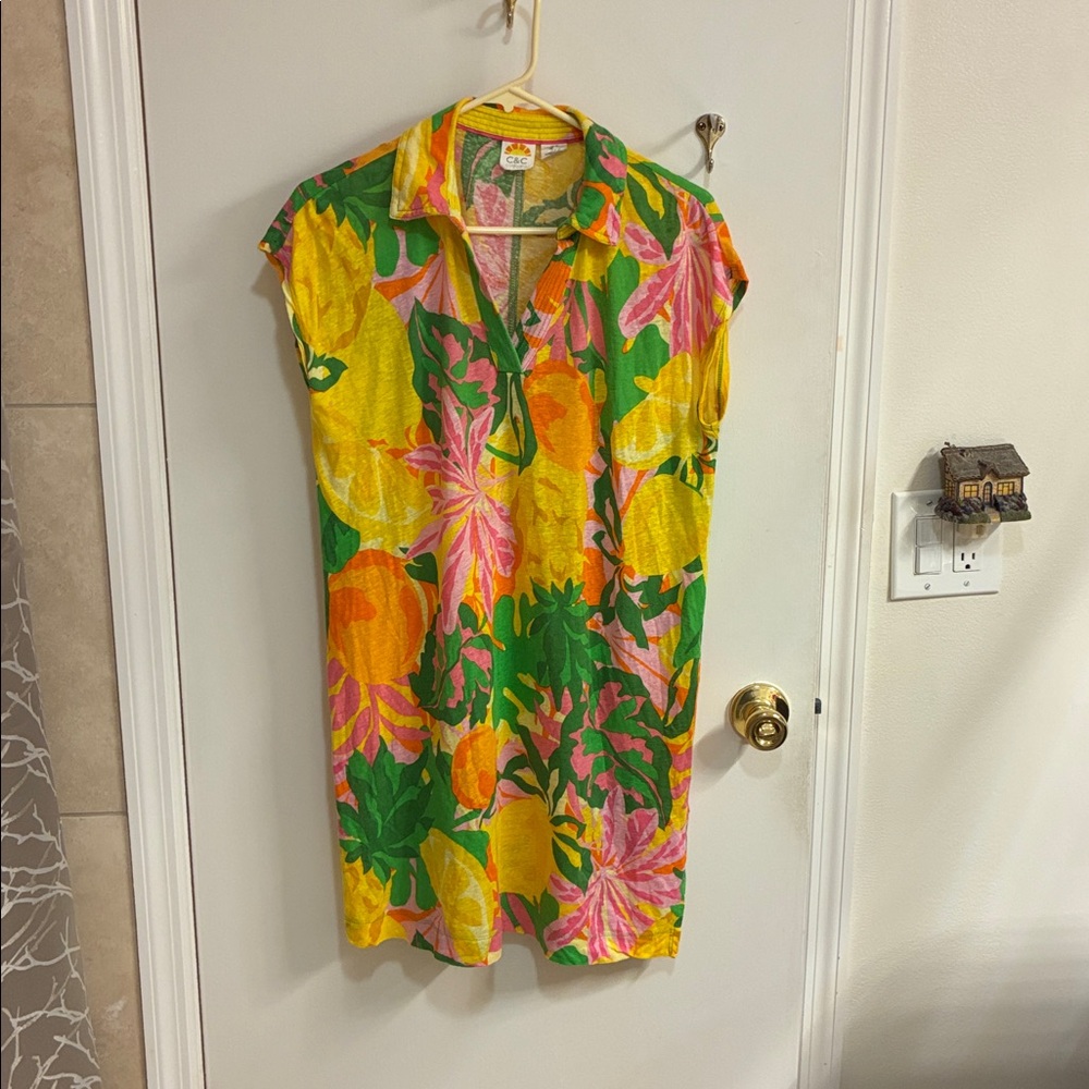 C&C California Bright Yellow, Green & Pink Floral Midi Dress